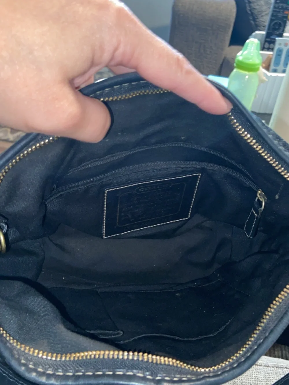 Coach Signature Canvas and Leather Shoulder Bag in Black/Tan